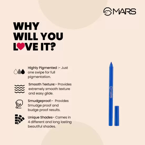 MARS Won't smudge Won't budge Smooth Glide Matte Kajal | Long Stay & Water Proof (1.4g) COMBO