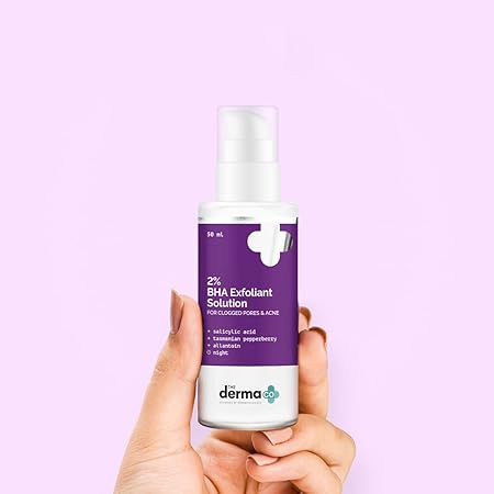 The Derma Co 2% BHA Exfoliant Solution with Salicylic Acid & Tasmanian Pepperberry For Clogged Pores & Acne - 50 ml