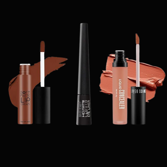 Swiss Beauty HD Matte Liquid Eyeliner, Black, 2.5ml & Liquid Light Weight Concealer & Soft Matte Velvety Finish Lipstick