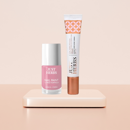 Just Herbs 12 Chemical Free Formula Nail Polish & Just Herbs 3 in 1 Pore-Refining Minimizer Mattifying & Hydrating Primer