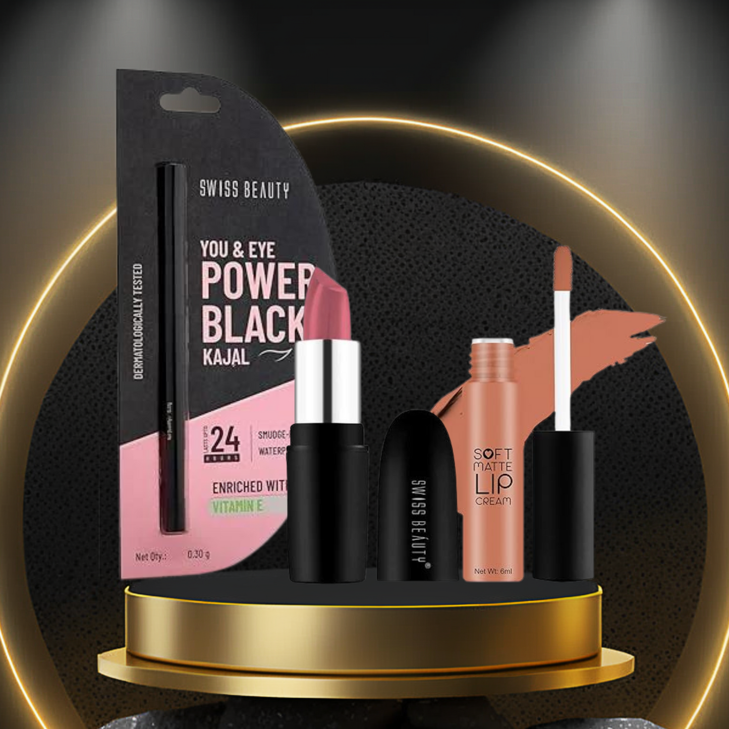 Swiss Beauty Pure Matte Creamy Lipstick & Swiss Beauty Soft Matte Lipstick With Velvety Finish & Swiss Beauty Black Kajal